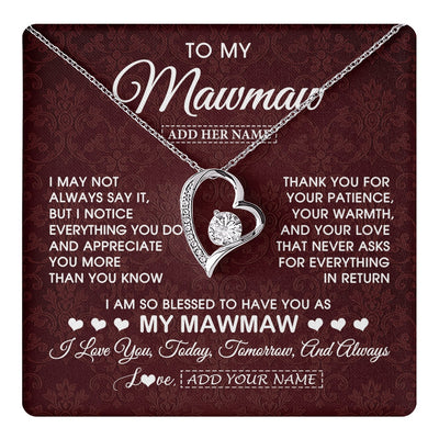 Forever Love Necklace 14K White Gold Finish | 1 | Personalized To My Mawmaw Gifts From Granddaughter Necklace Meaningful Jewelry Pendant Gifts For Mawmaw Mothers Day Birthday Christmas Gift Box Message Card | https://teecentury.