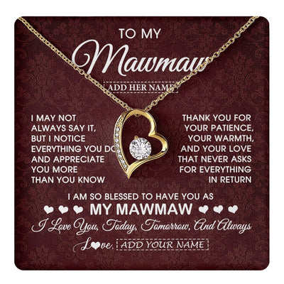Forever Love Necklace 18K Yellow Gold Finish | 1 | Personalized To My Mawmaw Gifts From Granddaughter Necklace Meaningful Jewelry Pendant Gifts For Mawmaw Mothers Day Birthday Christmas Gift Box Message Card | https://teecentury.