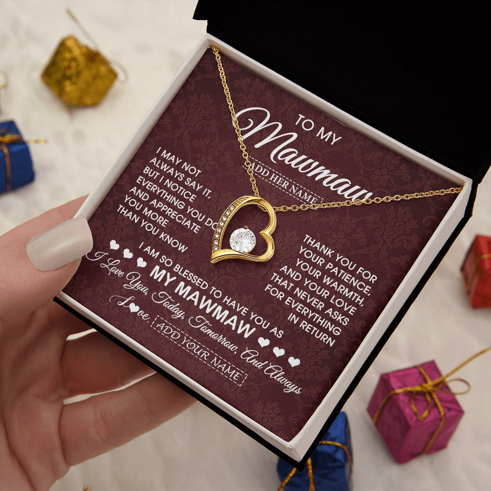 Forever Love Necklace 18K Yellow Gold Finish | 2 | Personalized To My Mawmaw Gifts From Granddaughter Necklace Meaningful Jewelry Pendant Gifts For Mawmaw Mothers Day Birthday Christmas Gift Box Message Card | https://teecentury.
