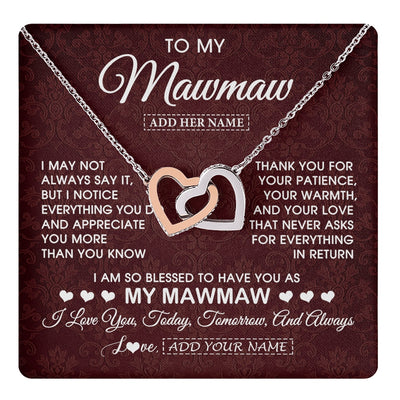 Interlocking Hearts Necklace Stainless Steel & Rose Gold Finish | 1 | Personalized To My Mawmaw Gifts From Granddaughter Necklace Meaningful Jewelry Pendant Gifts For Mawmaw Mothers Day Birthday Christmas Gift Box Message Card | https://teecentury.