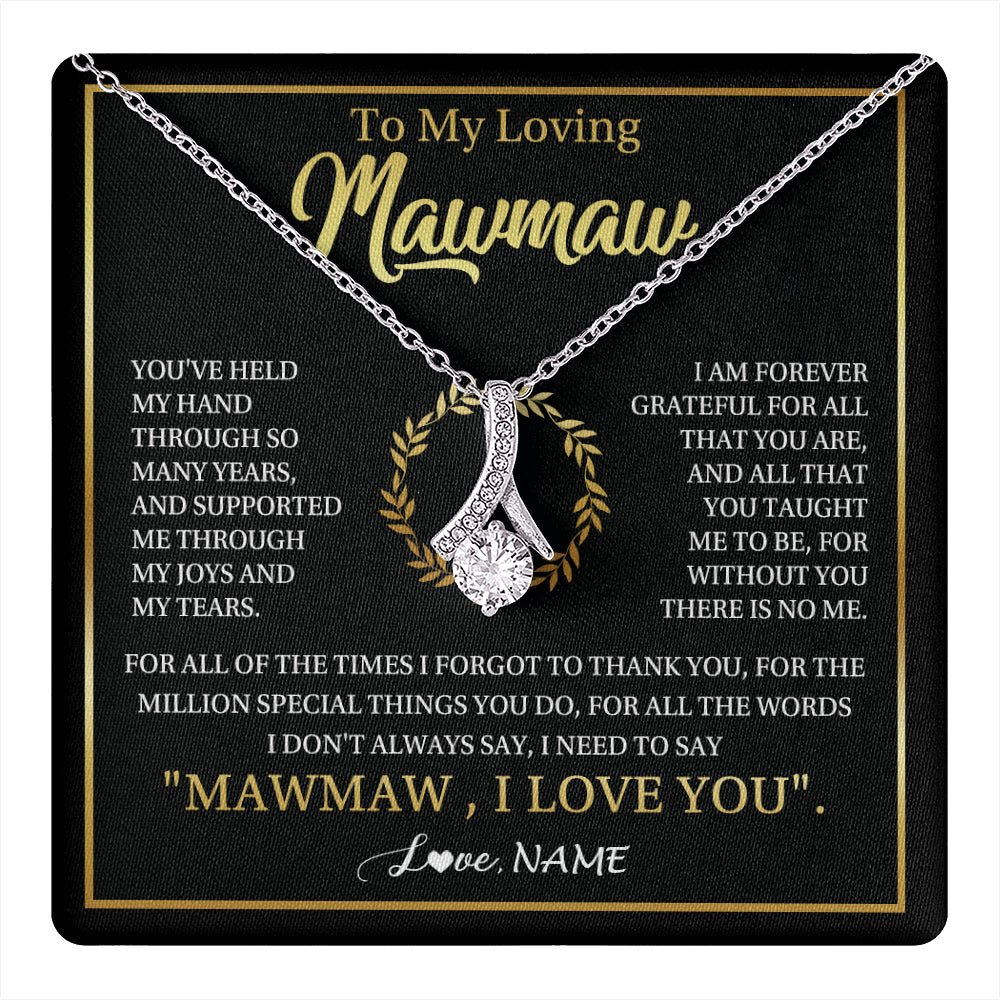 Alluring Beauty Necklace 14K White Gold Finish | 1 | Personalized To My Mawmaw Gifts Necklace From Granddaughter Grandson Grateful Thank You Mawmaw Birthday Mothers Day Jewelry Customized Gift Box Message Card | teecentury