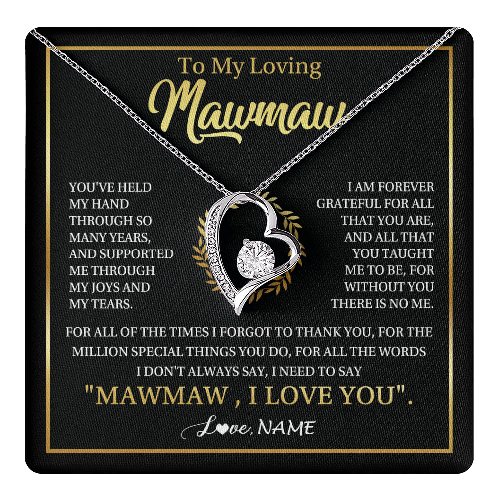 Forever Love Necklace 14K White Gold Finish | 1 | Personalized To My Mawmaw Gifts Necklace From Granddaughter Grandson Grateful Thank You Mawmaw Birthday Mothers Day Jewelry Customized Gift Box Message Card | teecentury