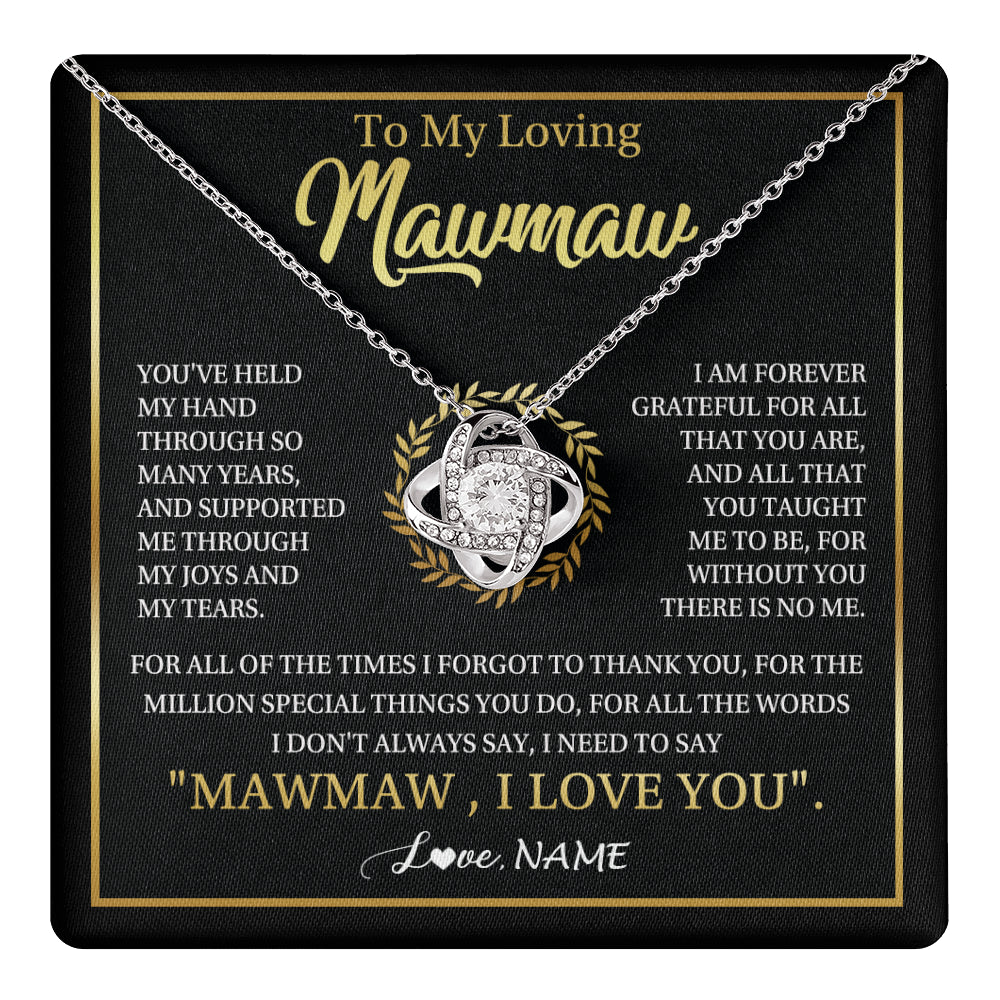 Love Knot Necklace 14K White Gold Finish | 1 | Personalized To My Mawmaw Gifts Necklace From Granddaughter Grandson Grateful Thank You Mawmaw Birthday Mothers Day Jewelry Customized Gift Box Message Card | teecentury