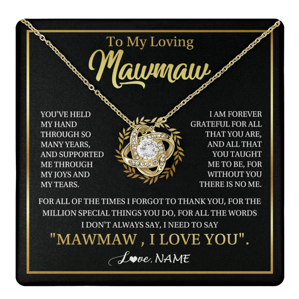 Love Knot Necklace 18K Yellow Gold Finish | 1 | Personalized To My Mawmaw Gifts Necklace From Granddaughter Grandson Grateful Thank You Mawmaw Birthday Mothers Day Jewelry Customized Gift Box Message Card | teecentury
