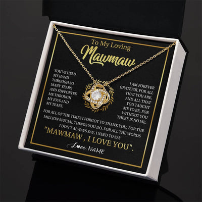 Love Knot Necklace 18K Yellow Gold Finish | 2 | Personalized To My Mawmaw Gifts Necklace From Granddaughter Grandson Grateful Thank You Mawmaw Birthday Mothers Day Jewelry Customized Gift Box Message Card | teecentury