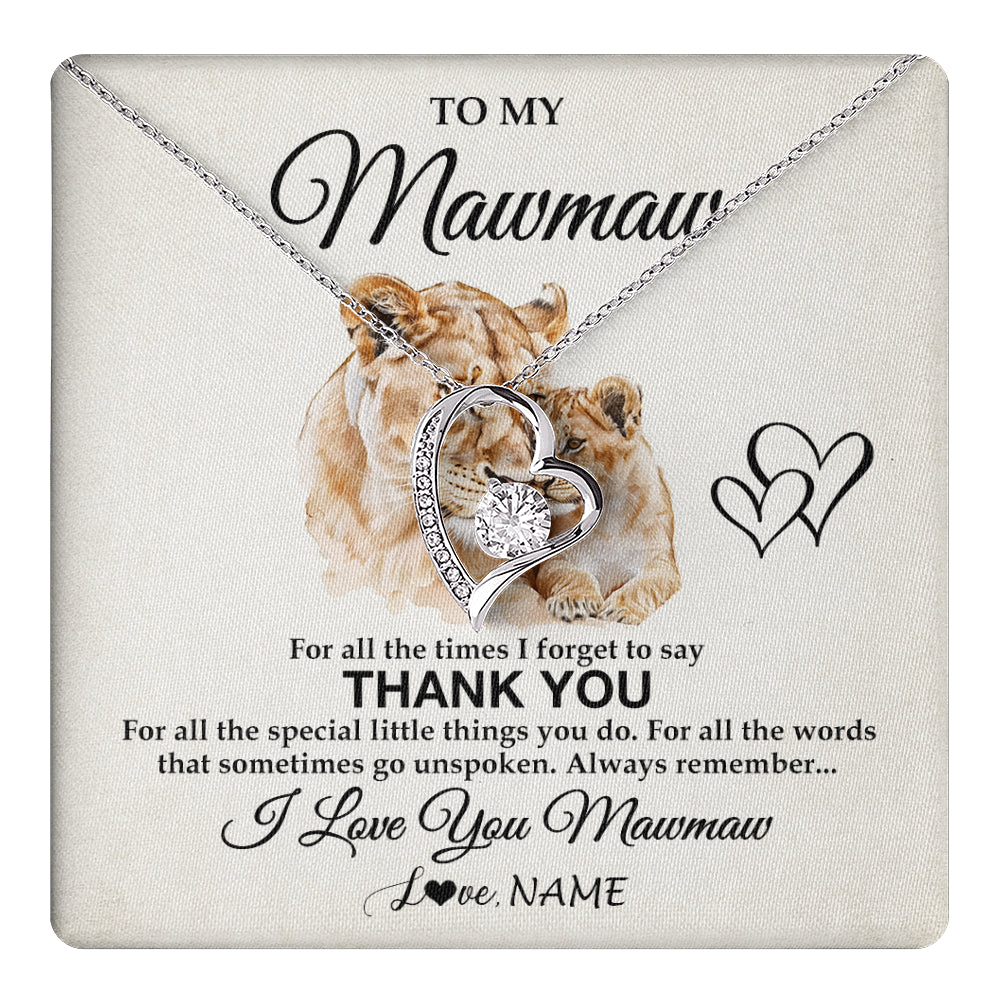 Forever Love Necklace 14K White Gold Finish | 1 | Personalized To My Mawmaw Necklace From Granddaughter Thank You Lion Mawmaw Gift For Mothers Day Birthday Gift Christmas For Mawmaw Gift Box Message Card | teecentury