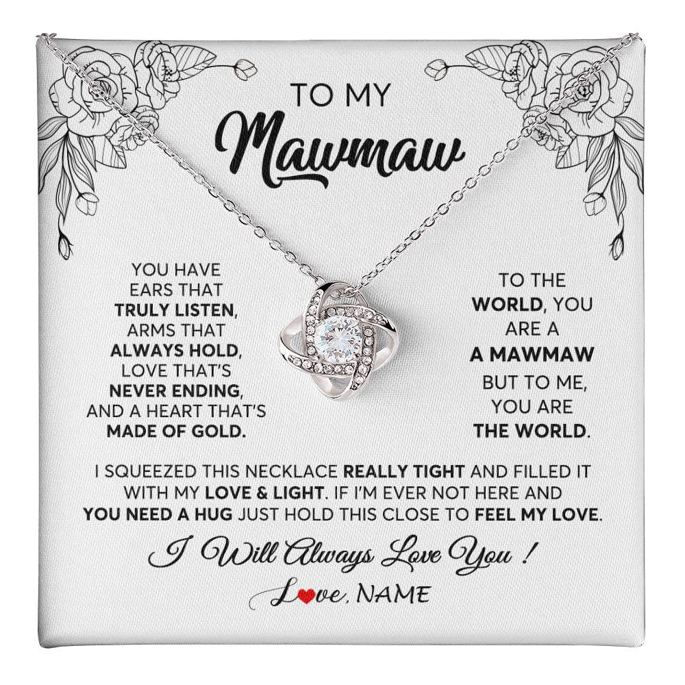 Love Knot Necklace 14K White Gold Finish | 1 | Personalized To My Mawmaw Necklace From Grandkids Granddaughter Hold This Close Feel My Love Mawmaw Birthday Mothers Day Customized Gift Box Message Card | teecentury