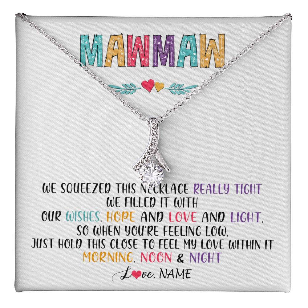 Alluring Beauty Necklace 14K White Gold Finish | 1 | Personalized To My Mawmaw Necklace From Grandkids Granddaughter We Squeezed This Necklace Mawmaw Birthday Mothers Day Customized Gift Box Message Card | teecentury