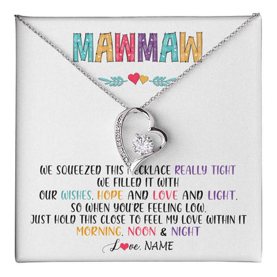 Forever Love Necklace 14K White Gold Finish | 1 | Personalized To My Mawmaw Necklace From Grandkids Granddaughter We Squeezed This Necklace Mawmaw Birthday Mothers Day Customized Gift Box Message Card | teecentury