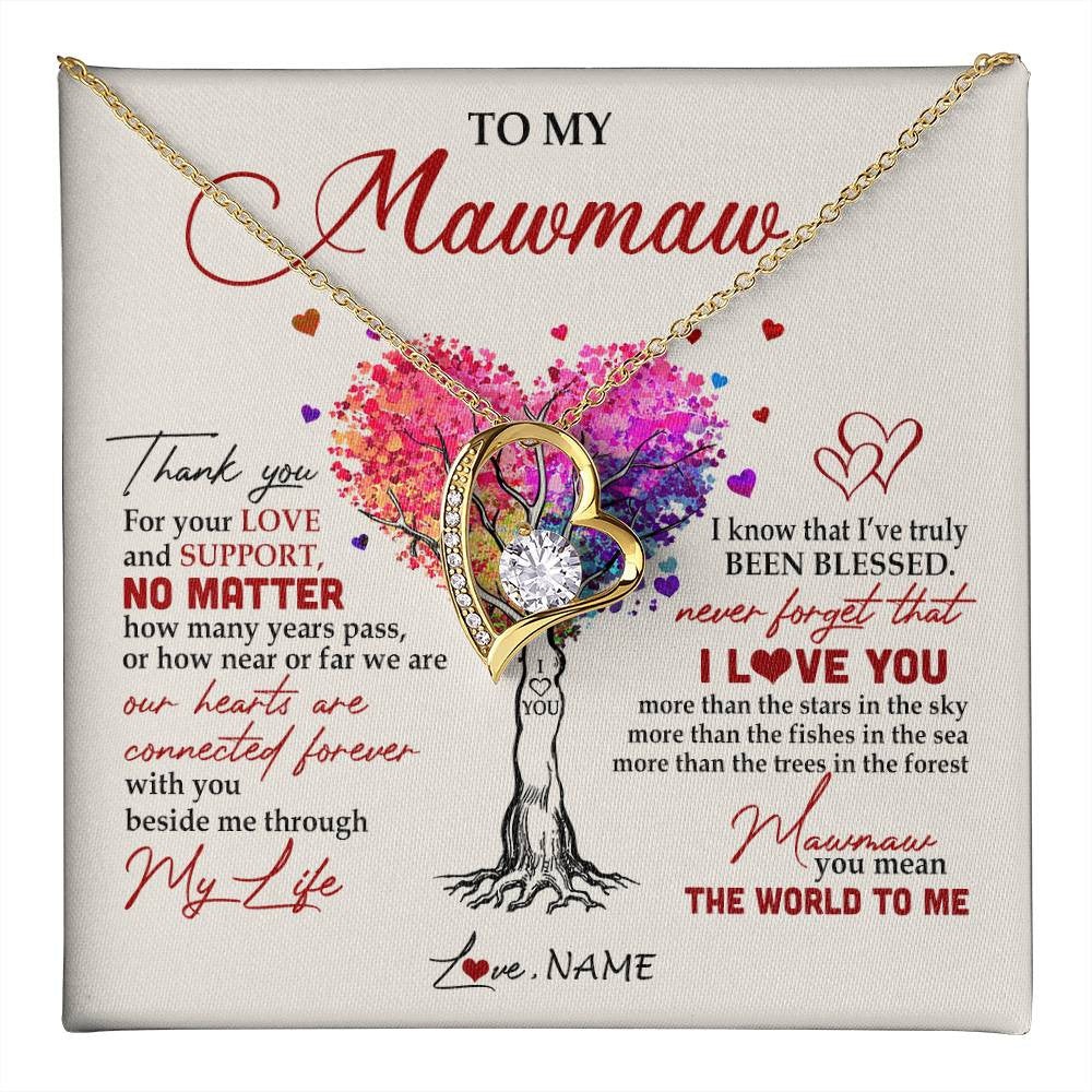 Forever Love Necklace 18K Yellow Gold Finish | 1 | Personalized To My Mawmaw Necklace From Grandkids Never Forget That I Love You You Mean The World Mawmaw Birthday Mothers Day Customized Gift Box Message Card | teecentury