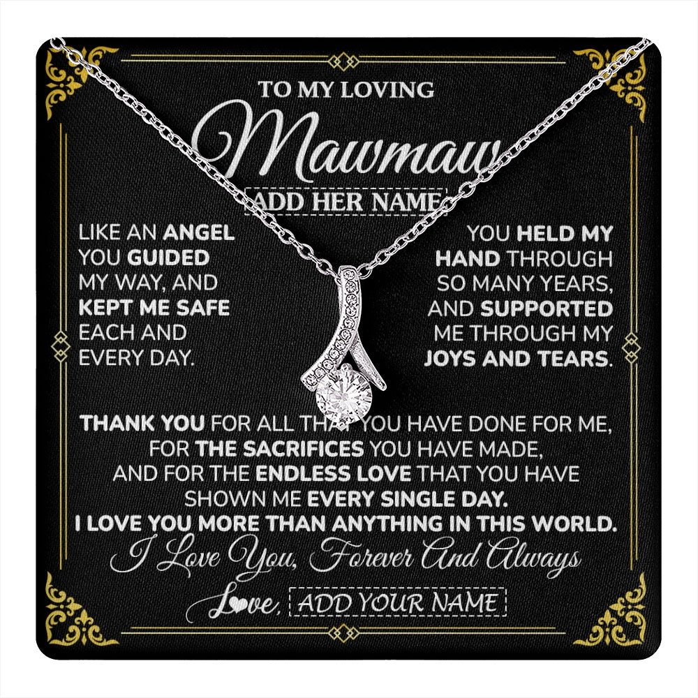 Alluring Beauty Necklace 14K White Gold Finish | 1 | Personalized To My Mawmaw Necklace Gifts Meaningful Gift To Mawmaw From Granddaughter Without You There Is No Me Mothers Day Birthday Gift Box Message Card | https://teecentury.