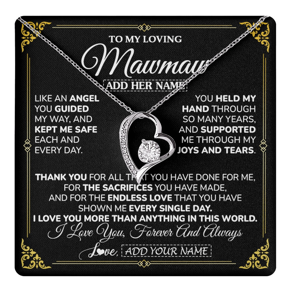 Forever Love Necklace 14K White Gold Finish | 1 | Personalized To My Mawmaw Necklace Gifts Meaningful Gift To Mawmaw From Granddaughter Without You There Is No Me Mothers Day Birthday Gift Box Message Card | https://teecentury.