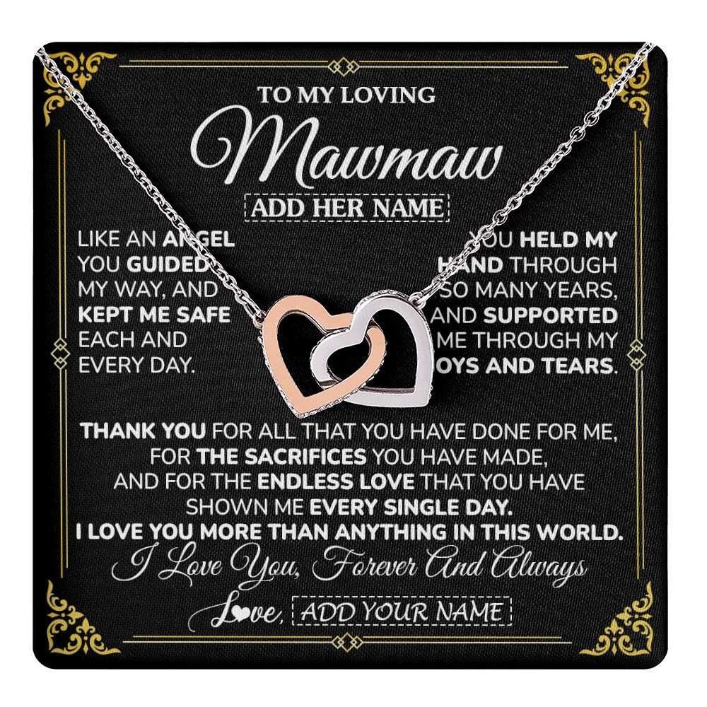 Interlocking Hearts Necklace Stainless Steel & Rose Gold Finish | 1 | Personalized To My Mawmaw Necklace Gifts Meaningful Gift To Mawmaw From Granddaughter Without You There Is No Me Mothers Day Birthday Gift Box Message Card | https://teecentury.