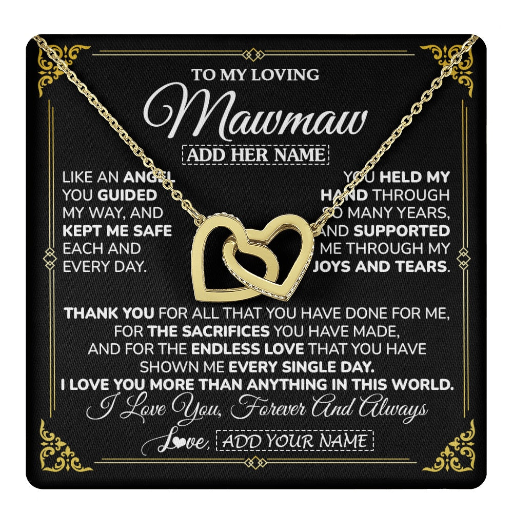 Interlocking Hearts Necklace 18K Yellow Gold Finish | 1 | Personalized To My Mawmaw Necklace Gifts Meaningful Gift To Mawmaw From Granddaughter Without You There Is No Me Mothers Day Birthday Gift Box Message Card | https://teecentury.