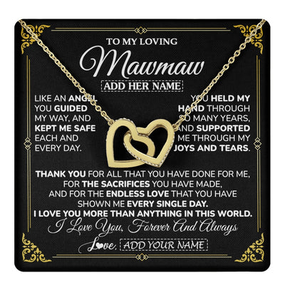 Interlocking Hearts Necklace 18K Yellow Gold Finish | 1 | Personalized To My Mawmaw Necklace Gifts Meaningful Gift To Mawmaw From Granddaughter Without You There Is No Me Mothers Day Birthday Gift Box Message Card | https://teecentury.