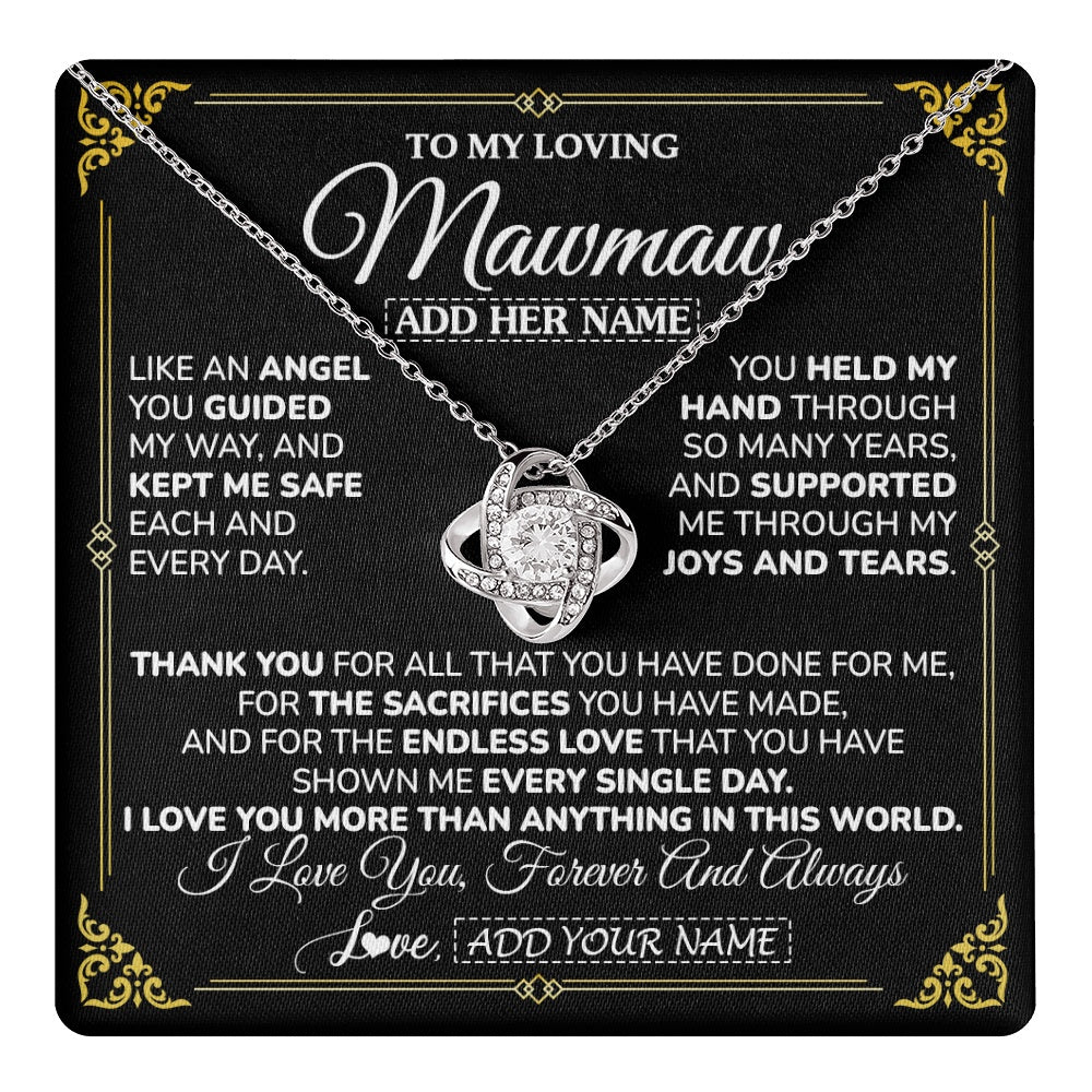 Love Knot Necklace 14K White Gold Finish | 1 | Personalized To My Mawmaw Necklace Gifts Meaningful Gift To Mawmaw From Granddaughter Without You There Is No Me Mothers Day Birthday Gift Box Message Card | https://teecentury.