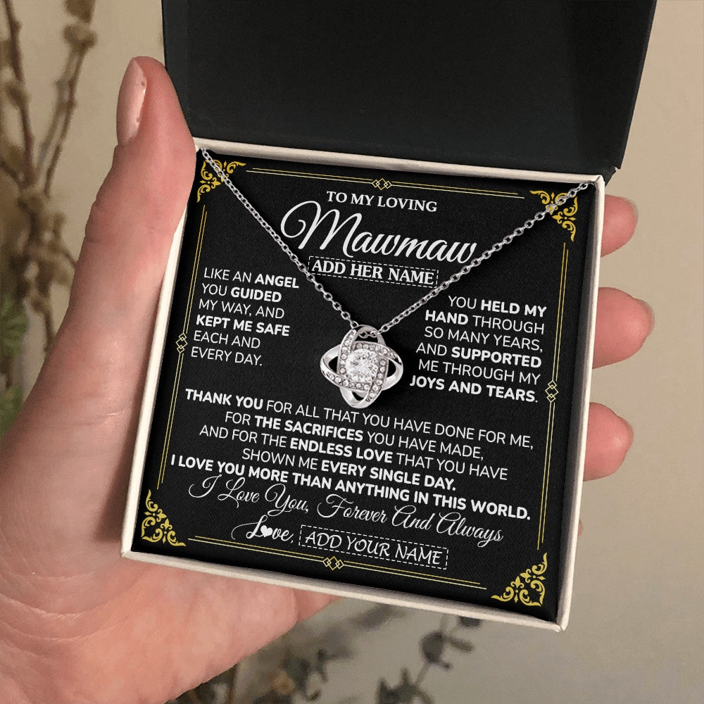 Love Knot Necklace 14K White Gold Finish | 2 | Personalized To My Mawmaw Necklace Gifts Meaningful Gift To Mawmaw From Granddaughter Without You There Is No Me Mothers Day Birthday Gift Box Message Card | https://teecentury.