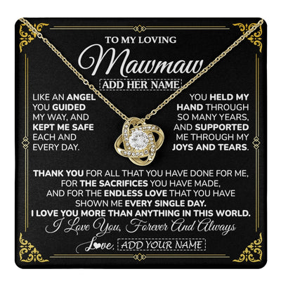 Love Knot Necklace 18K Yellow Gold Finish | 1 | Personalized To My Mawmaw Necklace Gifts Meaningful Gift To Mawmaw From Granddaughter Without You There Is No Me Mothers Day Birthday Gift Box Message Card | https://teecentury.