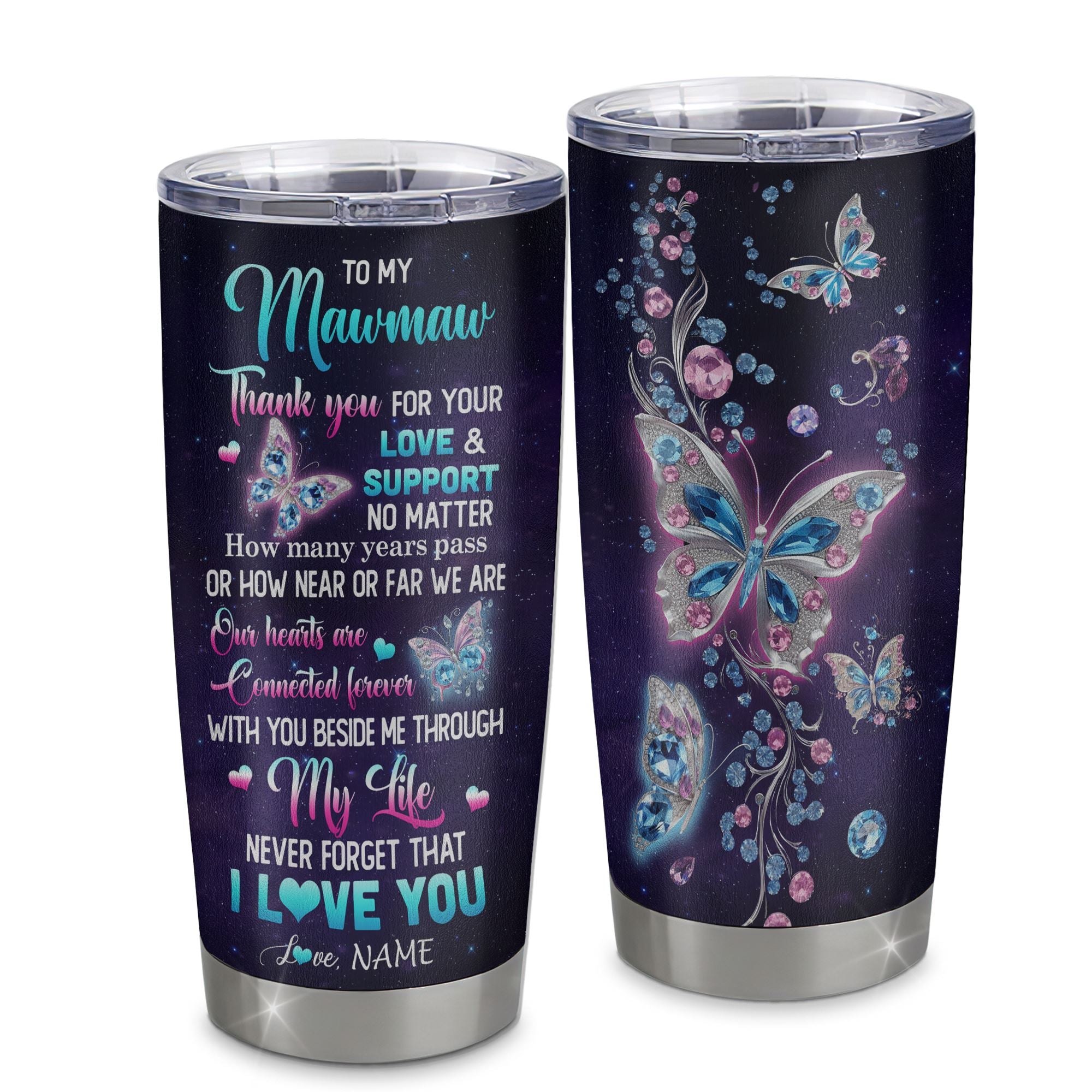 Personalized To My Mawmaw Tumbler From Grandkids Granddaughter Butterfly Thank You For Your Love Mawmaw Gift Birthday Mothers Day Christmas Custom Travel Mug | teecentury