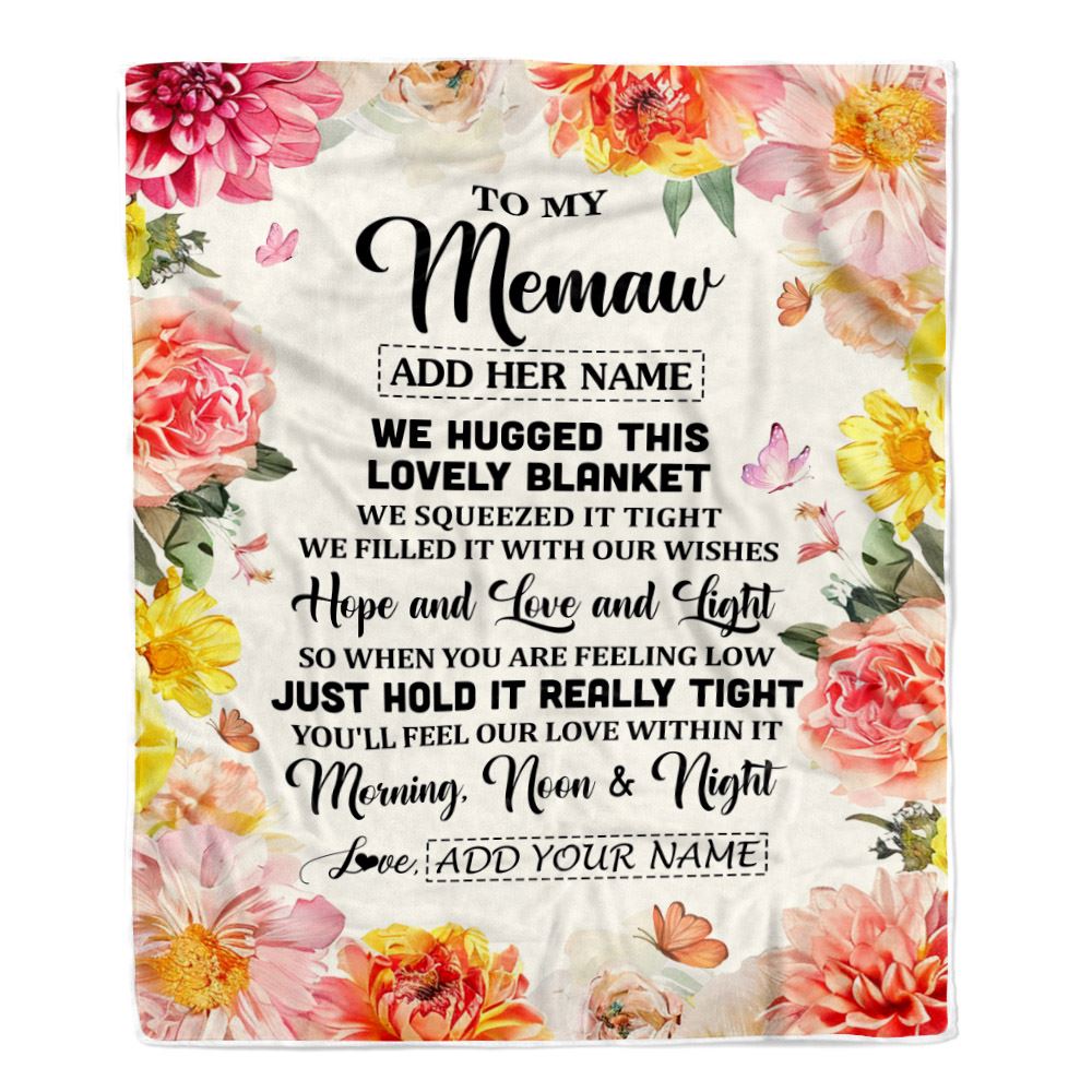 Personalized To My Memaw Blanket From Grandkids Grandson Floral We Hugged This Lovely Memaw Birthday Gifts Mothers Day Christmas Customized Fleece Blanket | teecentury