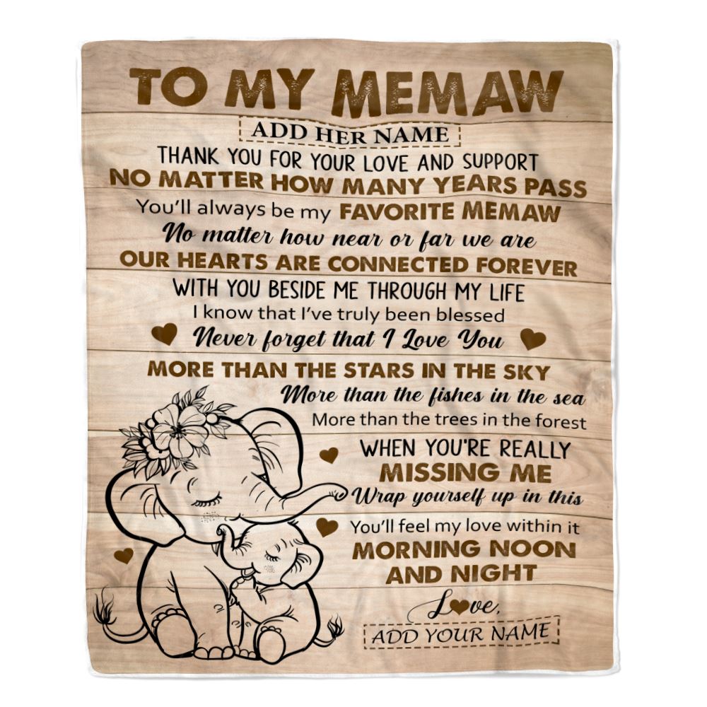 Personalized To My Memaw Gifts Blanket From Granddaughter Grandson Elephant My Favorite Memaw Birthday Gifts Mothers Day Christmas Custom Name Fleece Blanket | teecentury