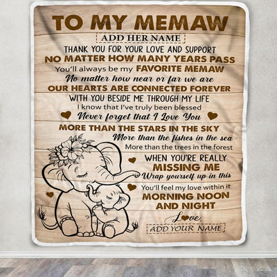 Personalized To My Memaw Gifts Blanket From Granddaughter Grandson Elephant My Favorite Memaw Birthday Gifts Mothers Day Christmas Custom Name Fleece Blanket | teecentury