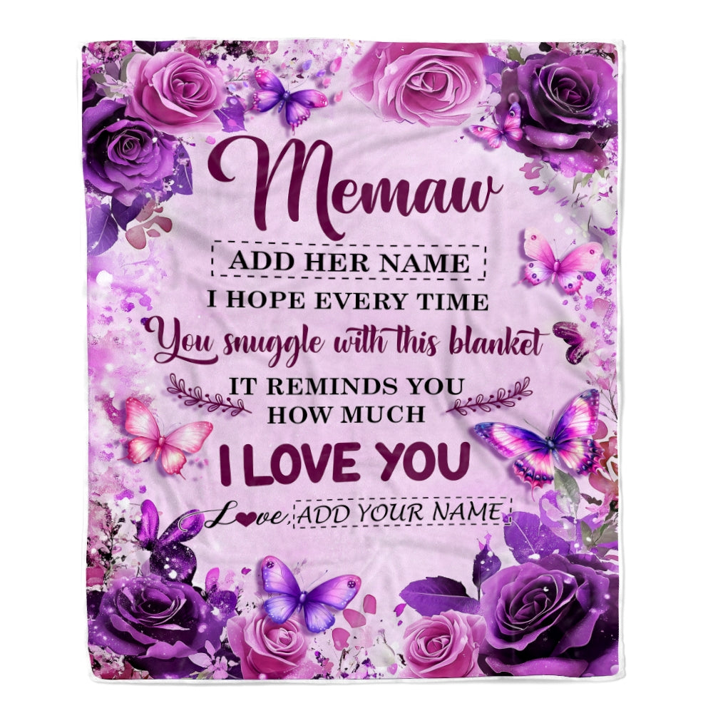Personalized To My Memaw Gifts Blanket From Granddaughter Grandson Purple Floral Birthday Gifts For Memaw Mothers Day Christmas Custom Fleece Throw Blanket | teecentury