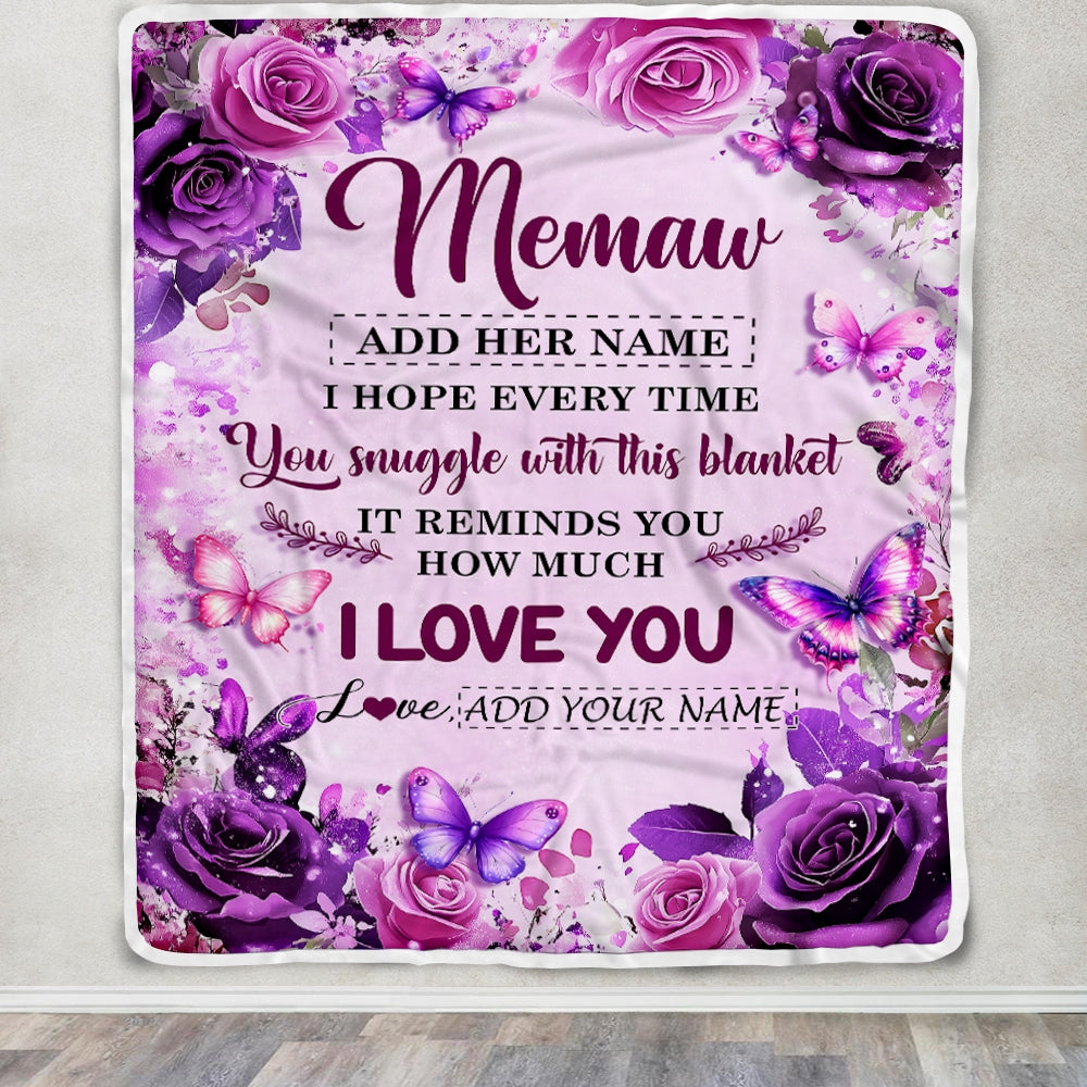 Personalized To My Memaw Gifts Blanket From Granddaughter Grandson Purple Floral Birthday Gifts For Memaw Mothers Day Christmas Custom Fleece Throw Blanket | teecentury