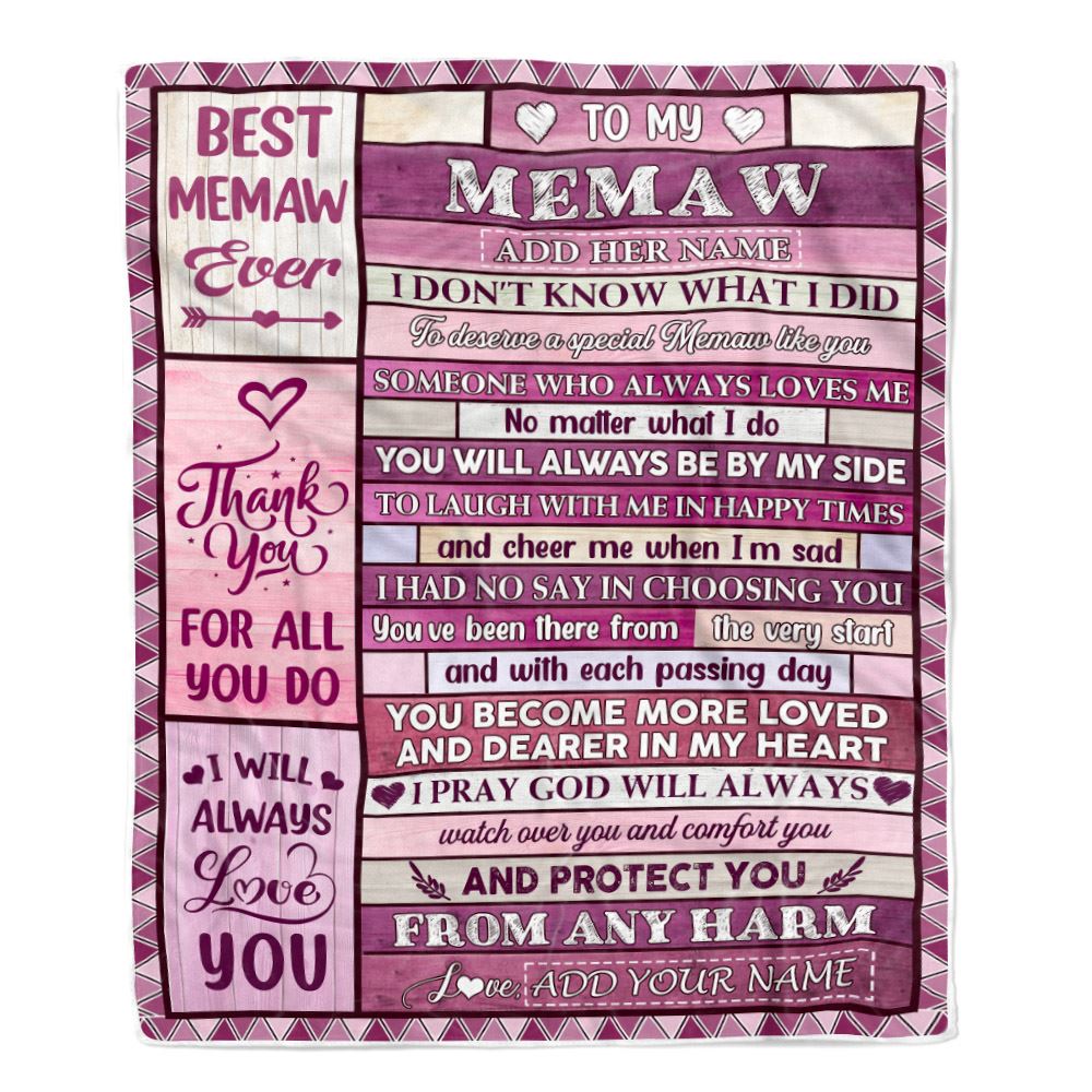 Personalized To My Memaw Gifts Blanket From Granddaughter Grandson Wood Thank You For All Gifts For Memaw Mothers Day Birthday Christmas Fleece Throw Blanket | teecentury