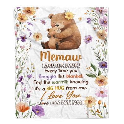 Personalized To My Memaw Gifts From Granddaughter Grandson Blanket Bear Big Hug Birthday Present Gift Idea For Memaw Mothers Day Christmas Fleece Blanket Shirt & Hoodie | teecentury