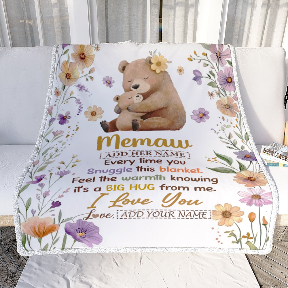 Personalized To My Memaw Gifts From Granddaughter Grandson Blanket Bear Big Hug Birthday Present Gift Idea For Memaw Mothers Day Christmas Fleece Blanket Shirt & Hoodie | teecentury