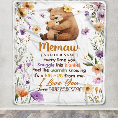 Personalized To My Memaw Gifts From Granddaughter Grandson Blanket Bear Big Hug Birthday Present Gift Idea For Memaw Mothers Day Christmas Fleece Blanket Shirt & Hoodie | teecentury