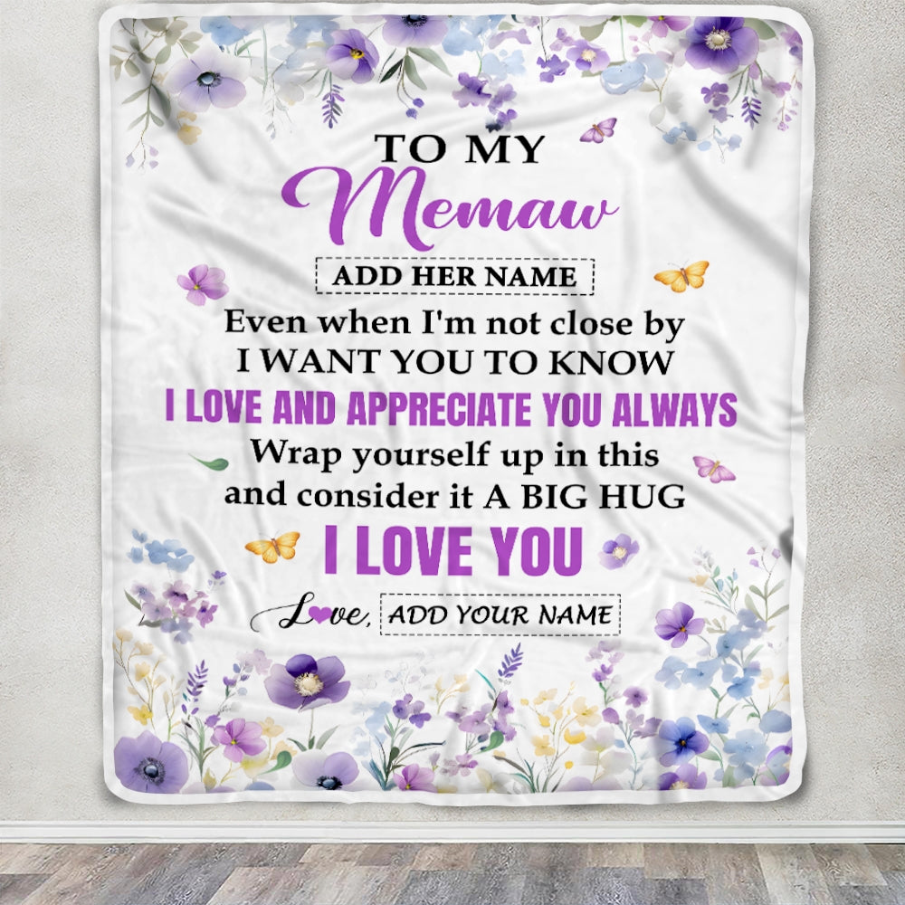 Personalized To My Memaw Gifts From Granddaughter Grandson Blanket I Love You Purple Floral Birthday Gift Idea For Memaw Gifts Christmas Custom Fleece Blanket | teecentury