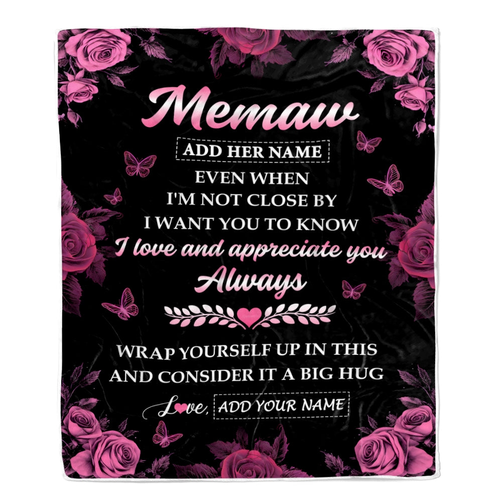 Personalized To My Memaw Gifts From Granddaughter Grandson Blanket Rose Floral It A Big Hug Birthday Gift Idea For Memaw Gifts Christmas Custom Fleece Blanket | teecentury
