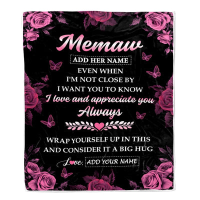 Personalized To My Memaw Gifts From Granddaughter Grandson Blanket Rose Floral It A Big Hug Birthday Gift Idea For Memaw Gifts Christmas Custom Fleece Blanket | teecentury