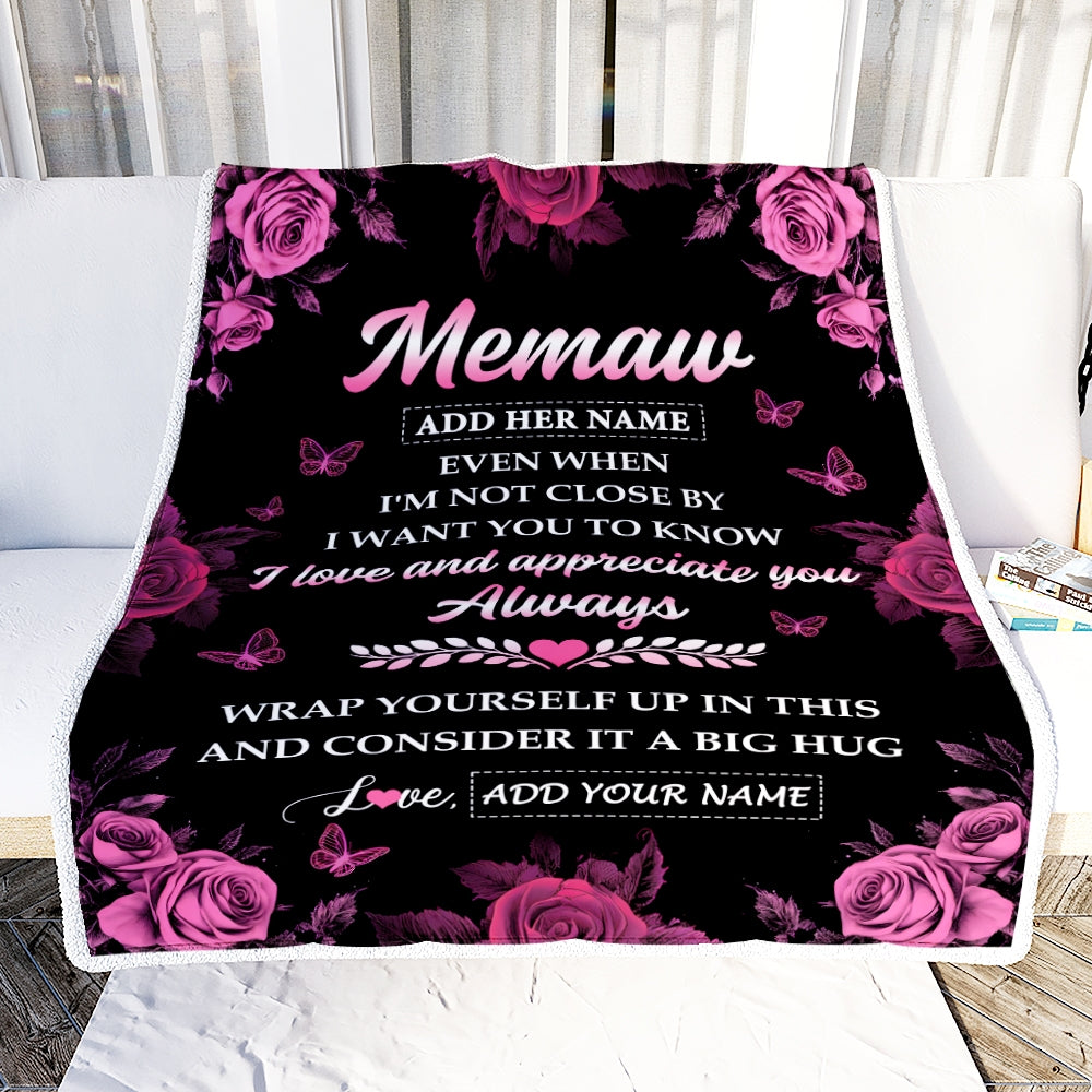 Personalized To My Memaw Gifts From Granddaughter Grandson Blanket Rose Floral It A Big Hug Birthday Gift Idea For Memaw Gifts Christmas Custom Fleece Blanket | teecentury