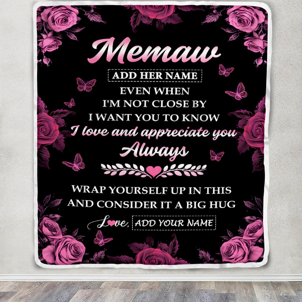 Personalized To My Memaw Gifts From Granddaughter Grandson Blanket Rose Floral It A Big Hug Birthday Gift Idea For Memaw Gifts Christmas Custom Fleece Blanket | teecentury