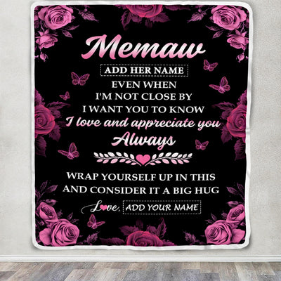 Personalized To My Memaw Gifts From Granddaughter Grandson Blanket Rose Floral It A Big Hug Birthday Gift Idea For Memaw Gifts Christmas Custom Fleece Blanket | teecentury