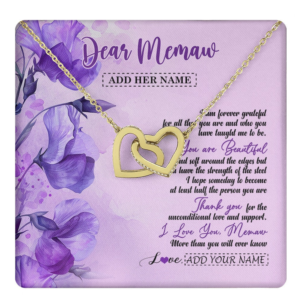 Interlocking Hearts Necklace 18K Yellow Gold Finish | 1 | Personalized To My Memaw Gifts From Granddaughter Necklace Flower You Are Beautiful Gifts For Memaw Mothers Day Birthday Christmas Gift Box Message Card | teecentury.myshopify