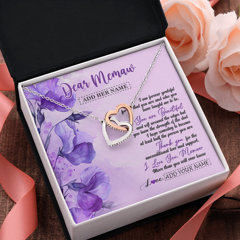 Interlocking Hearts Necklace Stainless Steel & Rose Gold Finish | 2 | Personalized To My Memaw Gifts From Granddaughter Necklace Flower You Are Beautiful Gifts For Memaw Mothers Day Birthday Christmas Gift Box Message Card | teecentury.myshopify