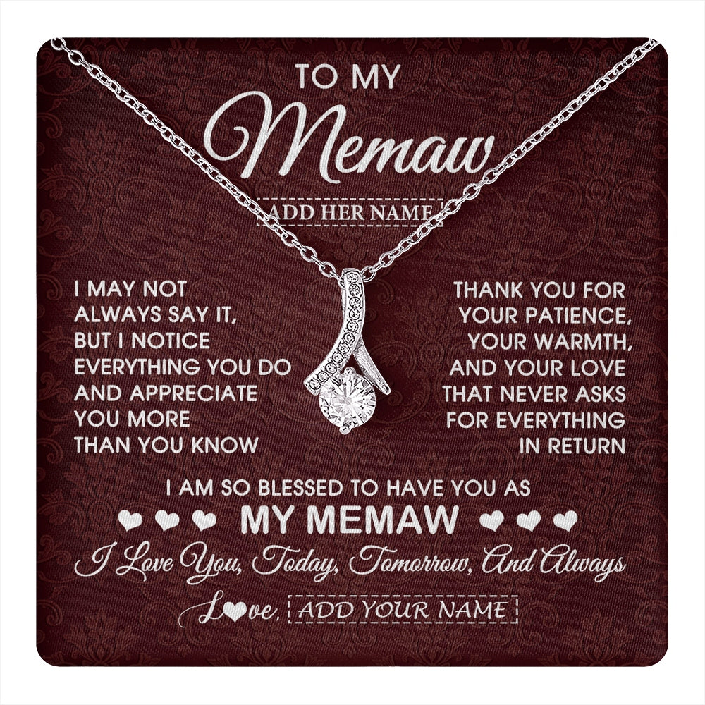 Alluring Beauty Necklace 14K White Gold Finish | 1 | Personalized To My Memaw Gifts From Granddaughter Necklace Meaningful Jewelry Pendant Gifts For Memaw Mothers Day Birthday Christmas Gift Box Message Card | https://teecentury.