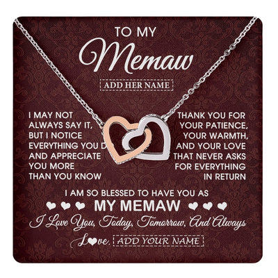 Interlocking Hearts Necklace Stainless Steel & Rose Gold Finish | 1 | Personalized To My Memaw Gifts From Granddaughter Necklace Meaningful Jewelry Pendant Gifts For Memaw Mothers Day Birthday Christmas Gift Box Message Card | https://teecentury.