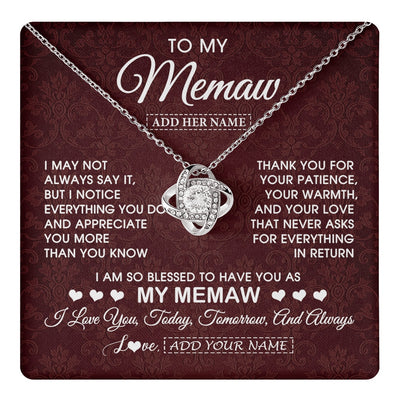 Love Knot Necklace 14K White Gold Finish | 1 | Personalized To My Memaw Gifts From Granddaughter Necklace Meaningful Jewelry Pendant Gifts For Memaw Mothers Day Birthday Christmas Gift Box Message Card | https://teecentury.