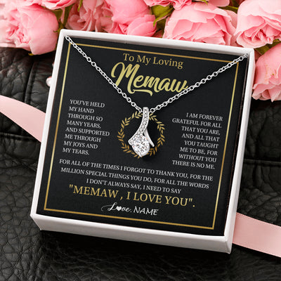 Alluring Beauty Necklace 14K White Gold Finish | 2 | Personalized To My Memaw Gifts Necklace From Granddaughter Grandson Grateful Thank You Memaw Birthday Mothers Day Jewelry Customized Gift Box Message Card | teecentury