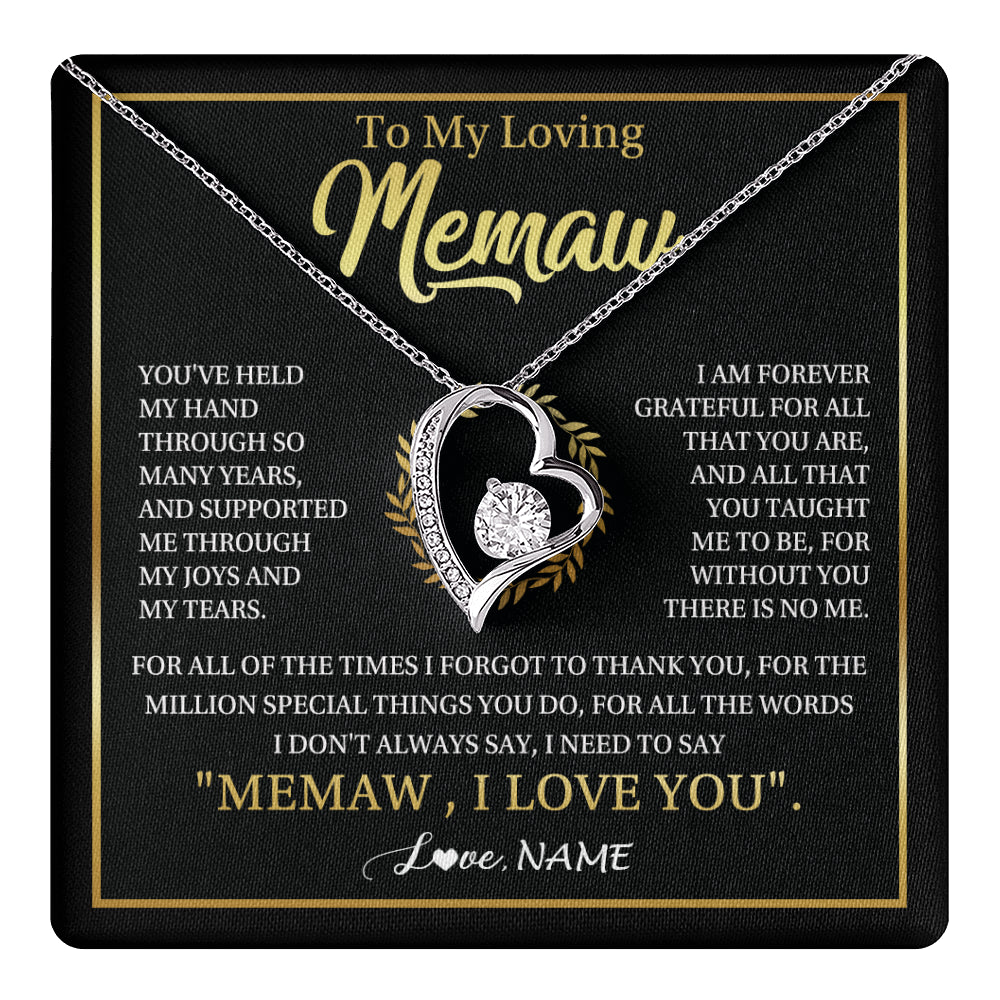 Forever Love Necklace 14K White Gold Finish | 1 | Personalized To My Memaw Gifts Necklace From Granddaughter Grandson Grateful Thank You Memaw Birthday Mothers Day Jewelry Customized Gift Box Message Card | teecentury