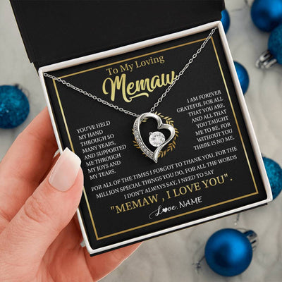 Forever Love Necklace 14K White Gold Finish | 2 | Personalized To My Memaw Gifts Necklace From Granddaughter Grandson Grateful Thank You Memaw Birthday Mothers Day Jewelry Customized Gift Box Message Card | teecentury