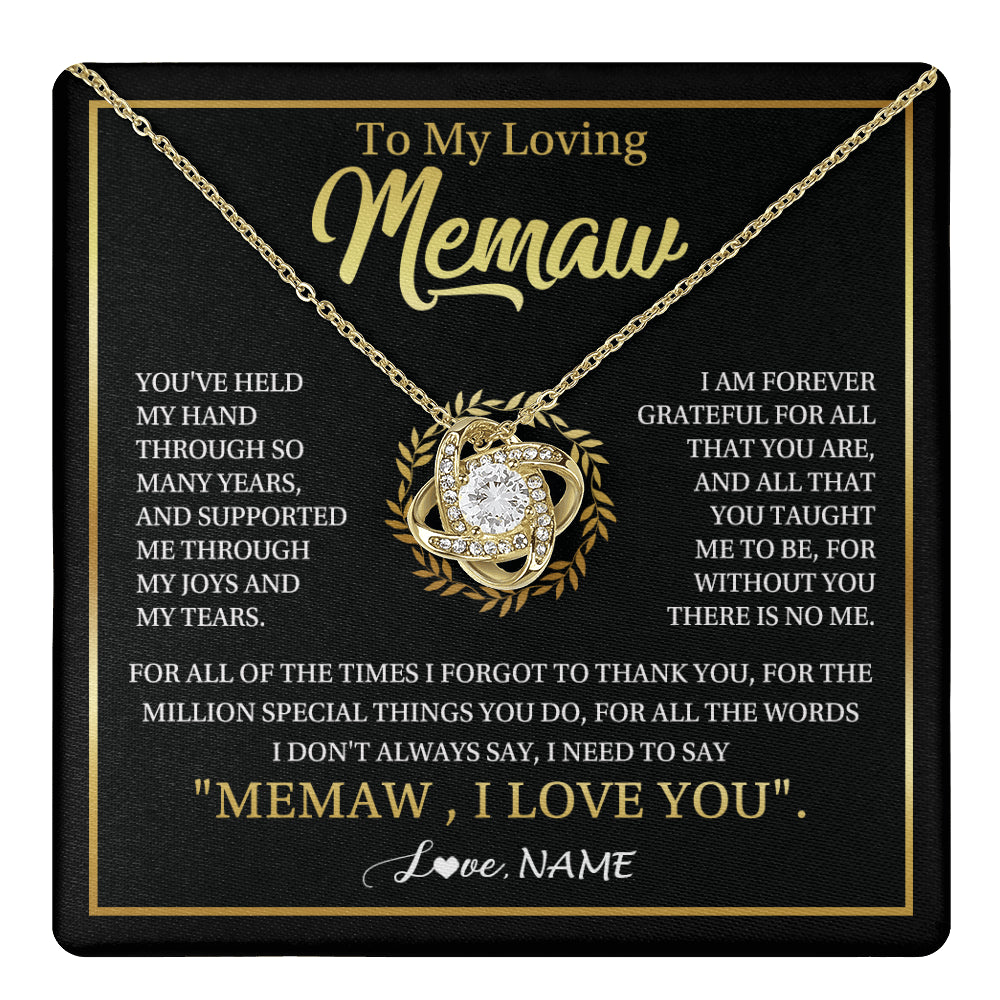 Love Knot Necklace 18K Yellow Gold Finish | 1 | Personalized To My Memaw Gifts Necklace From Granddaughter Grandson Grateful Thank You Memaw Birthday Mothers Day Jewelry Customized Gift Box Message Card | teecentury