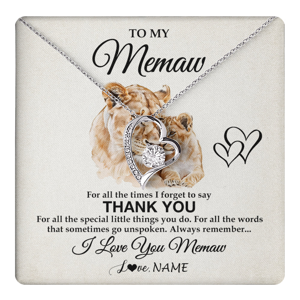 Forever Love Necklace 14K White Gold Finish | 1 | Personalized To My Memaw Necklace From Granddaughter Thank You Lion Memaw Gift For Mothers Day Birthday Gift Christmas For Memaw Gift Box Message Card | teecentury
