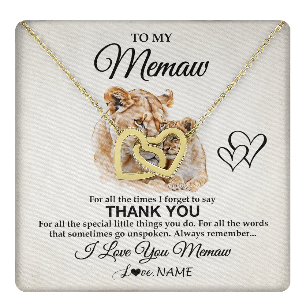 Interlocking Hearts Necklace 18K Yellow Gold Finish | 1 | Personalized To My Memaw Necklace From Granddaughter Thank You Lion Memaw Gift For Mothers Day Birthday Gift Christmas For Memaw Gift Box Message Card | teecentury