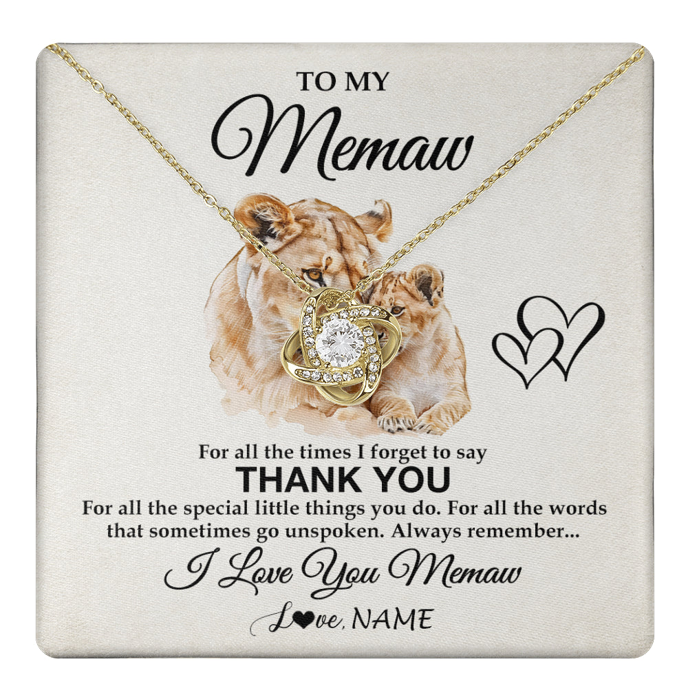 Love Knot Necklace 18K Yellow Gold Finish | 1 | Personalized To My Memaw Necklace From Granddaughter Thank You Lion Memaw Gift For Mothers Day Birthday Gift Christmas For Memaw Gift Box Message Card | teecentury